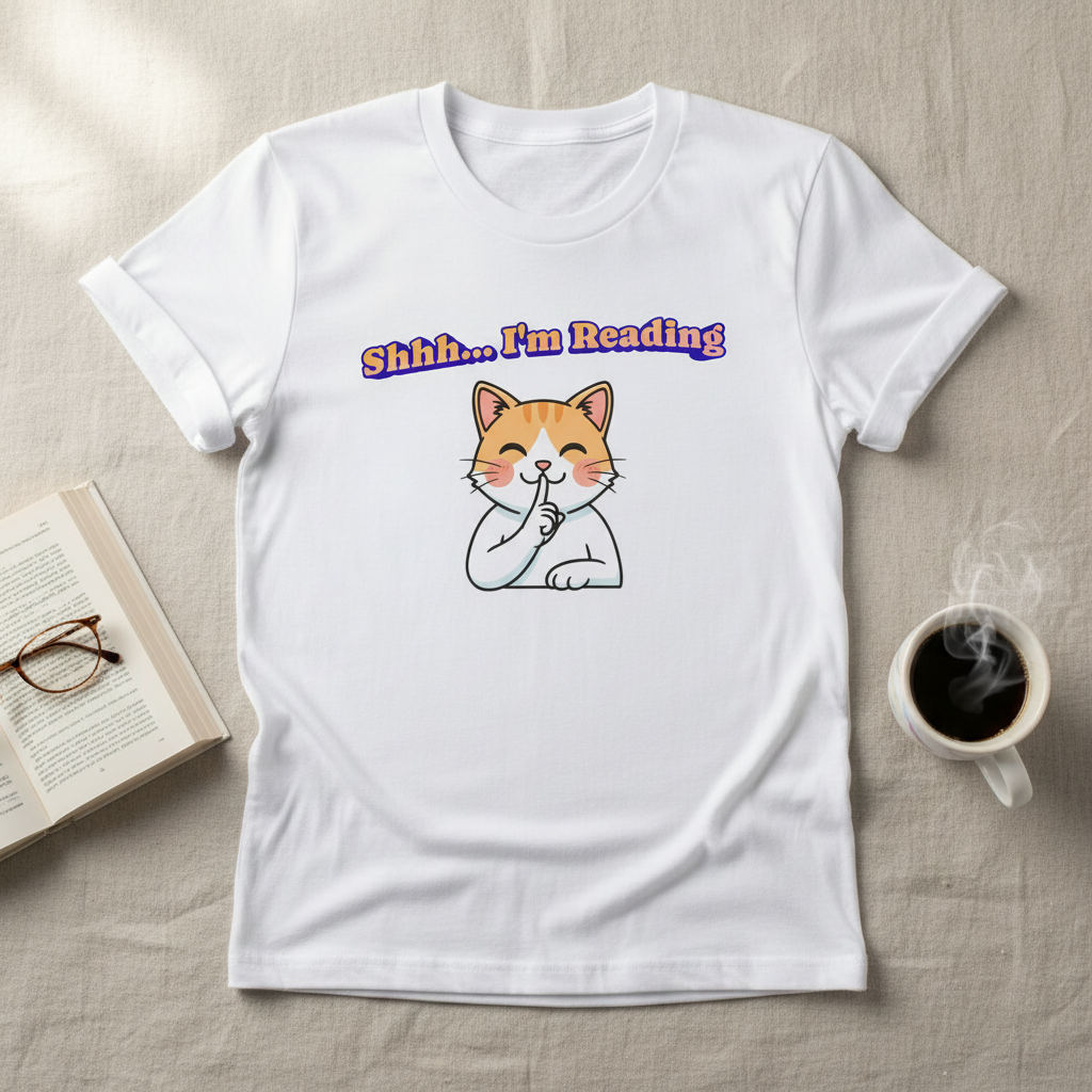 Shhh I'm Reading Cat T-Shirt | Funny Cat & Book Lover Gift Tee for Readers