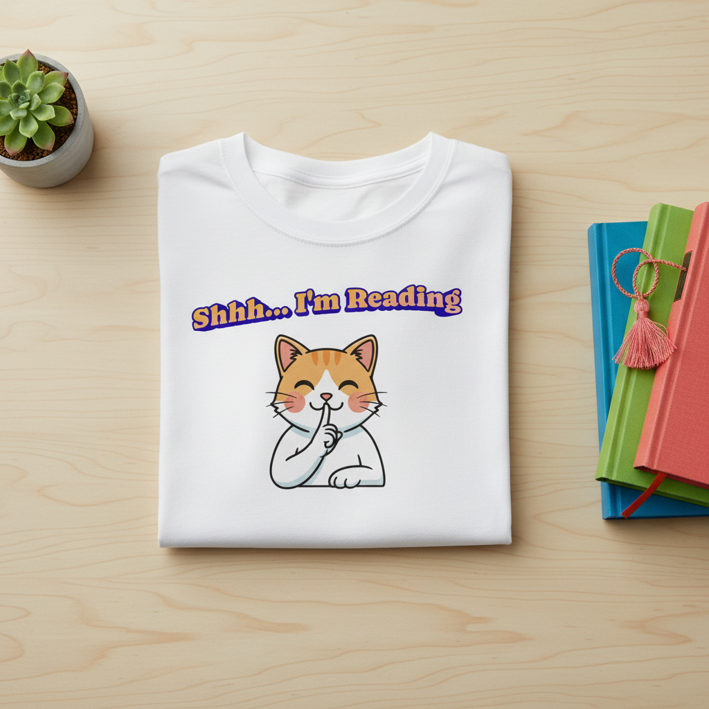 Shhh I'm Reading Cat T-Shirt | Funny Cat & Book Lover Gift Tee for Readers