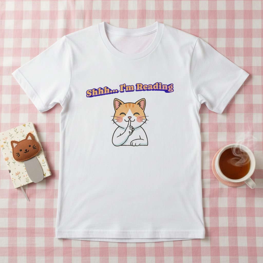 Shhh I'm Reading Cat T-Shirt | Funny Cat & Book Lover Gift Tee for Readers