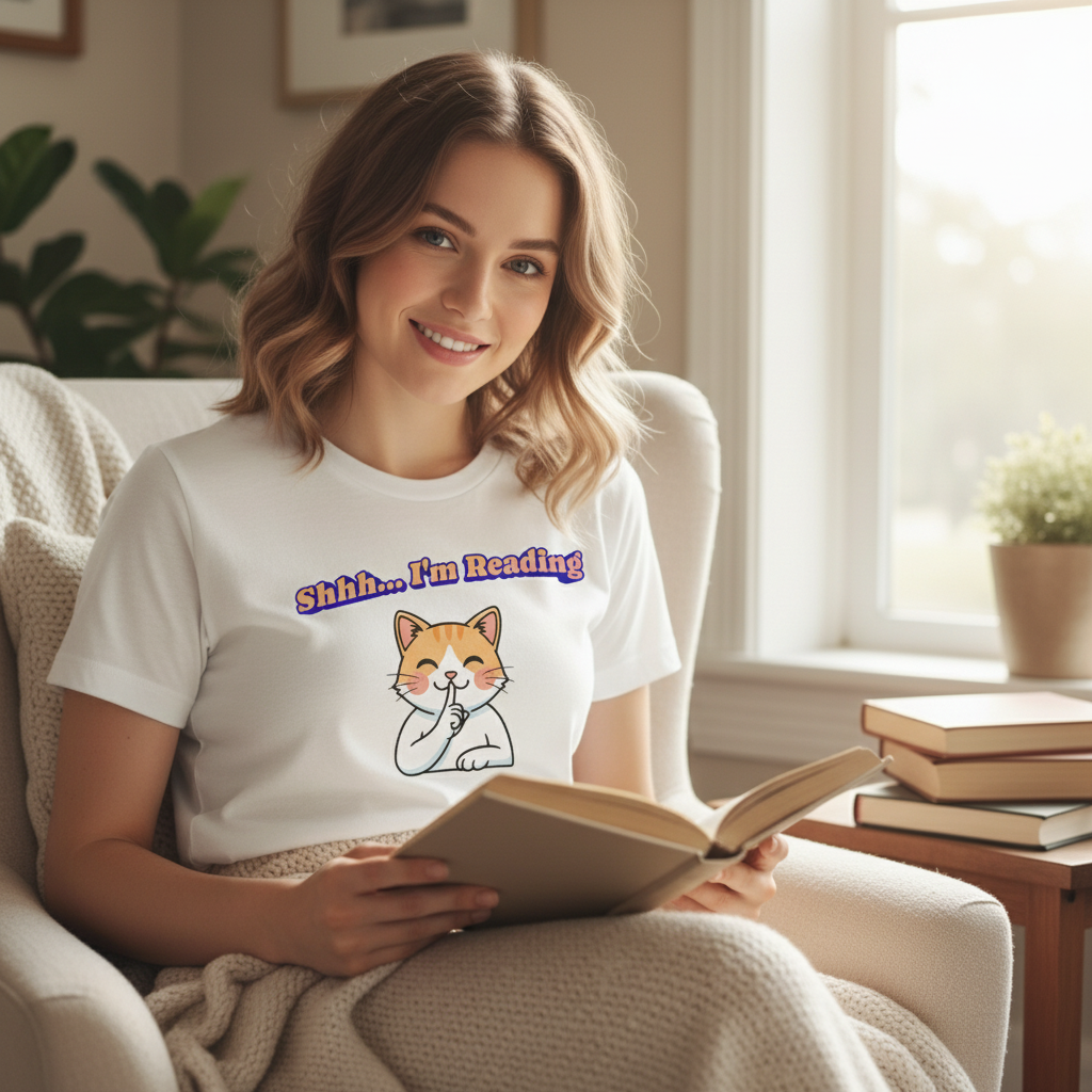 Shhh I'm Reading Cat T-Shirt | Funny Cat & Book Lover Gift Tee for Readers