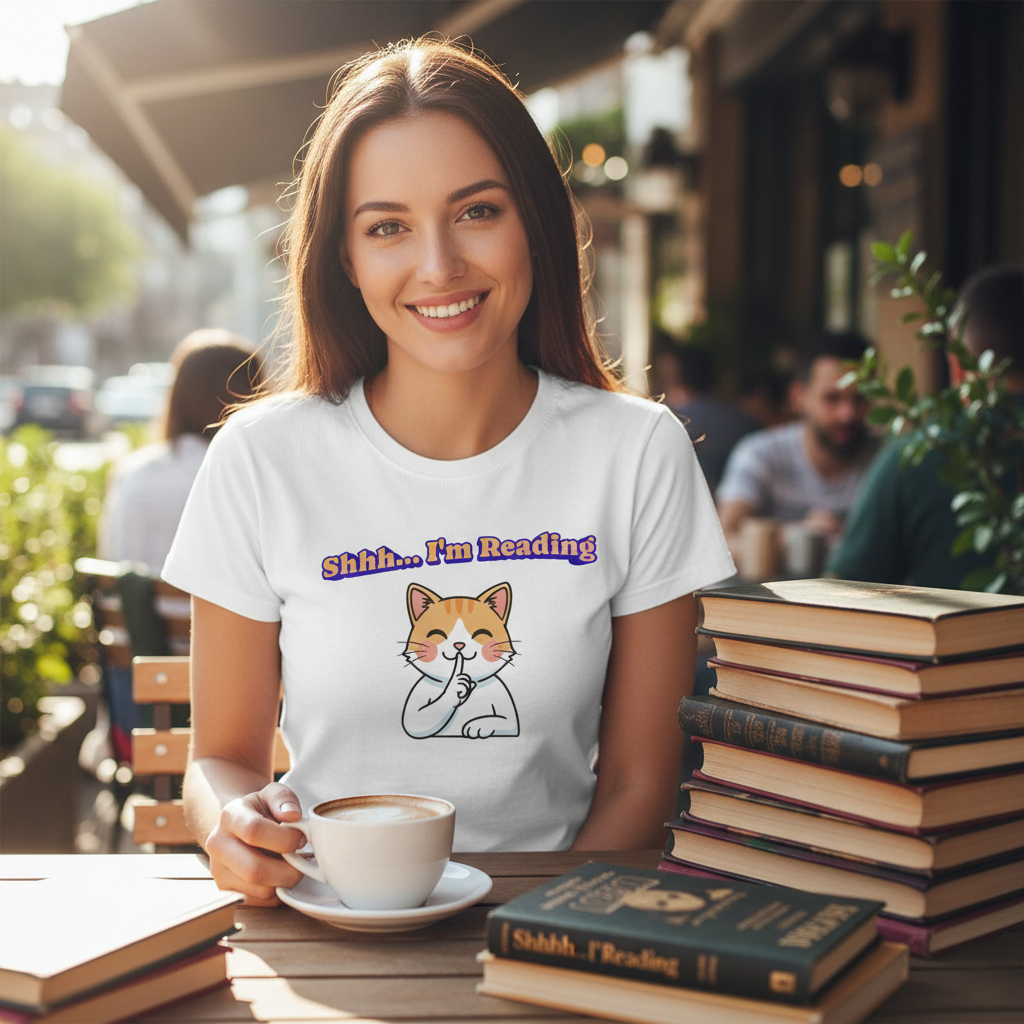 Shhh I'm Reading Cat T-Shirt | Funny Cat & Book Lover Gift Tee for Readers