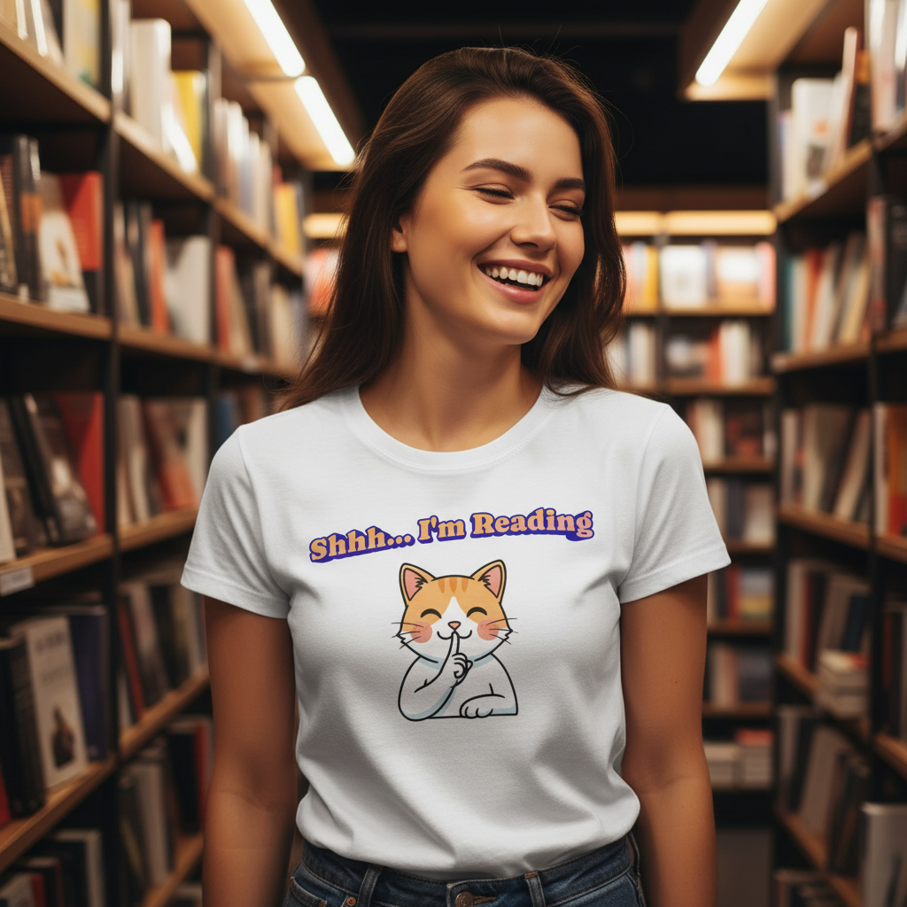 Shhh I'm Reading Cat T-Shirt | Funny Cat & Book Lover Gift Tee for Readers