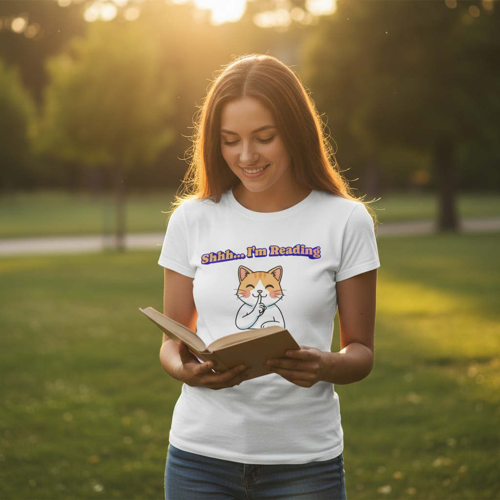 Shhh I'm Reading Cat T-Shirt | Funny Cat & Book Lover Gift Tee for Readers