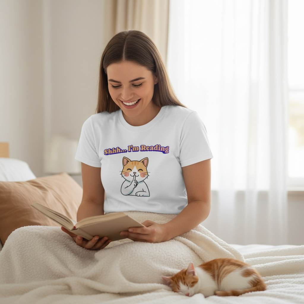 Shhh I'm Reading Cat T-Shirt | Funny Cat & Book Lover Gift Tee for Readers