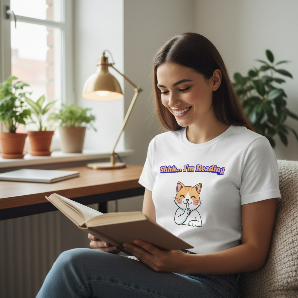 Shhh I'm Reading Cat T-Shirt | Funny Cat & Book Lover Gift Tee for Readers