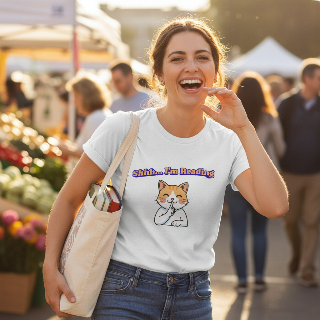 Shhh I'm Reading Cat T-Shirt | Funny Cat & Book Lover Gift Tee for Readers