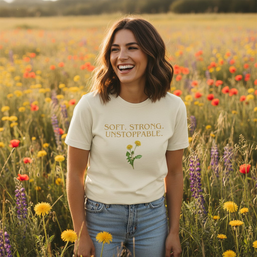 Soft. Strong. Unstoppable. T-Shirt — Floral Empowerment Tee