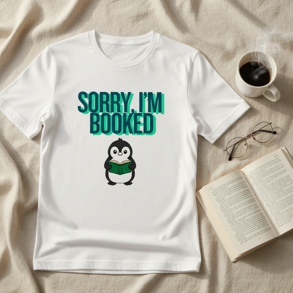 Sorry I'm Booked Penguin Reading Tee | Cute Book Lover Gift T-Shirt for Bookworms & Readers