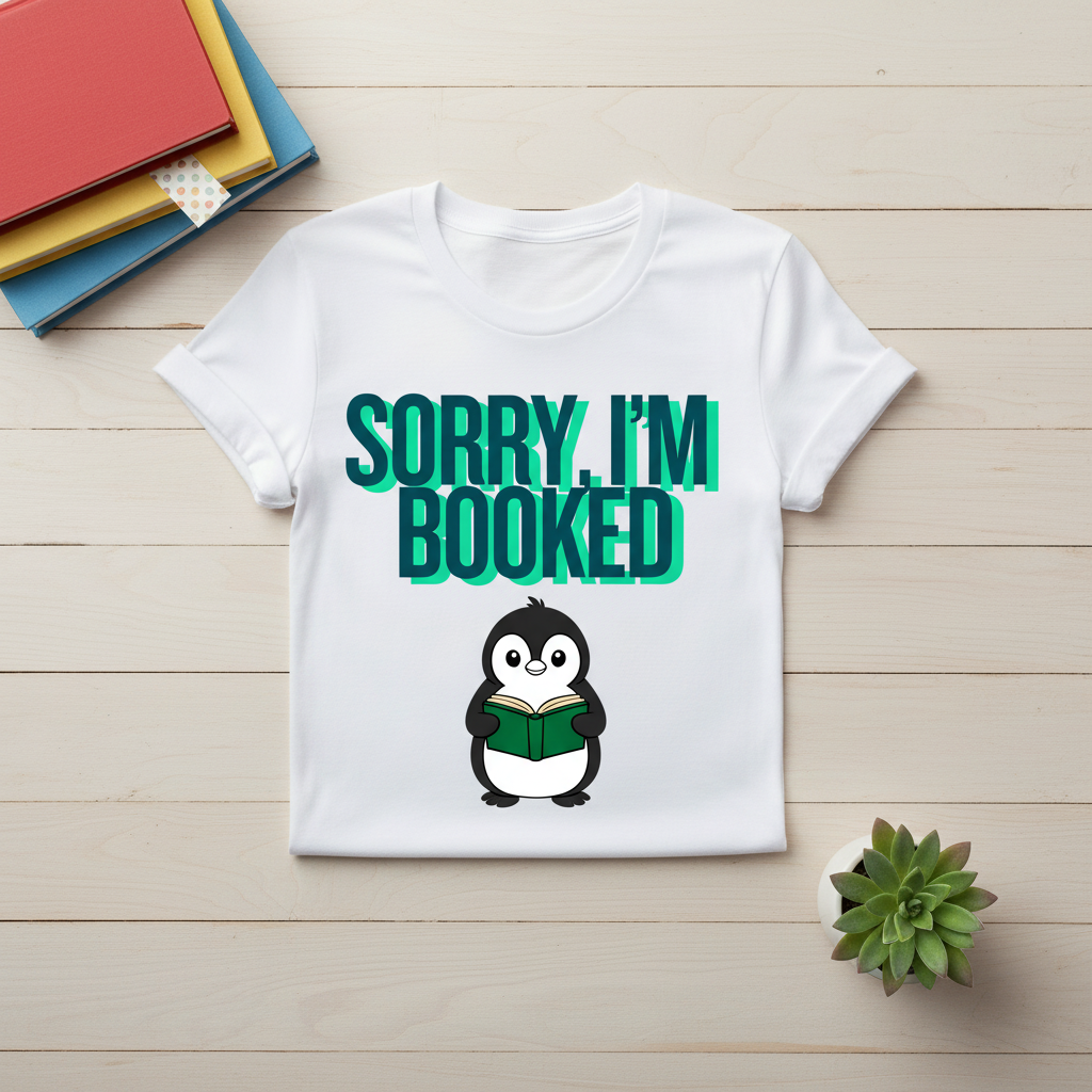 Sorry I'm Booked Penguin Reading Tee | Cute Book Lover Gift T-Shirt for Bookworms & Readers