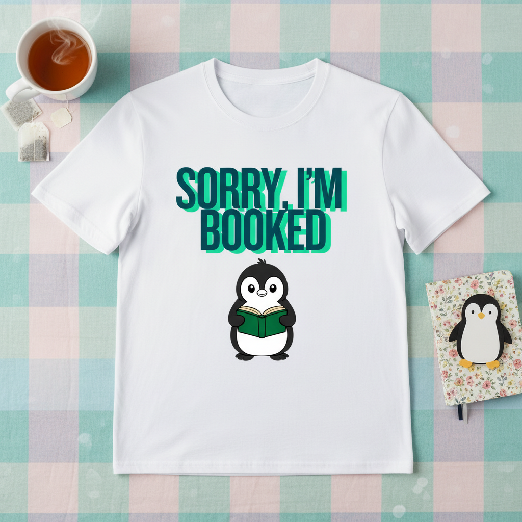 Sorry I'm Booked Penguin Reading Tee | Cute Book Lover Gift T-Shirt for Bookworms & Readers