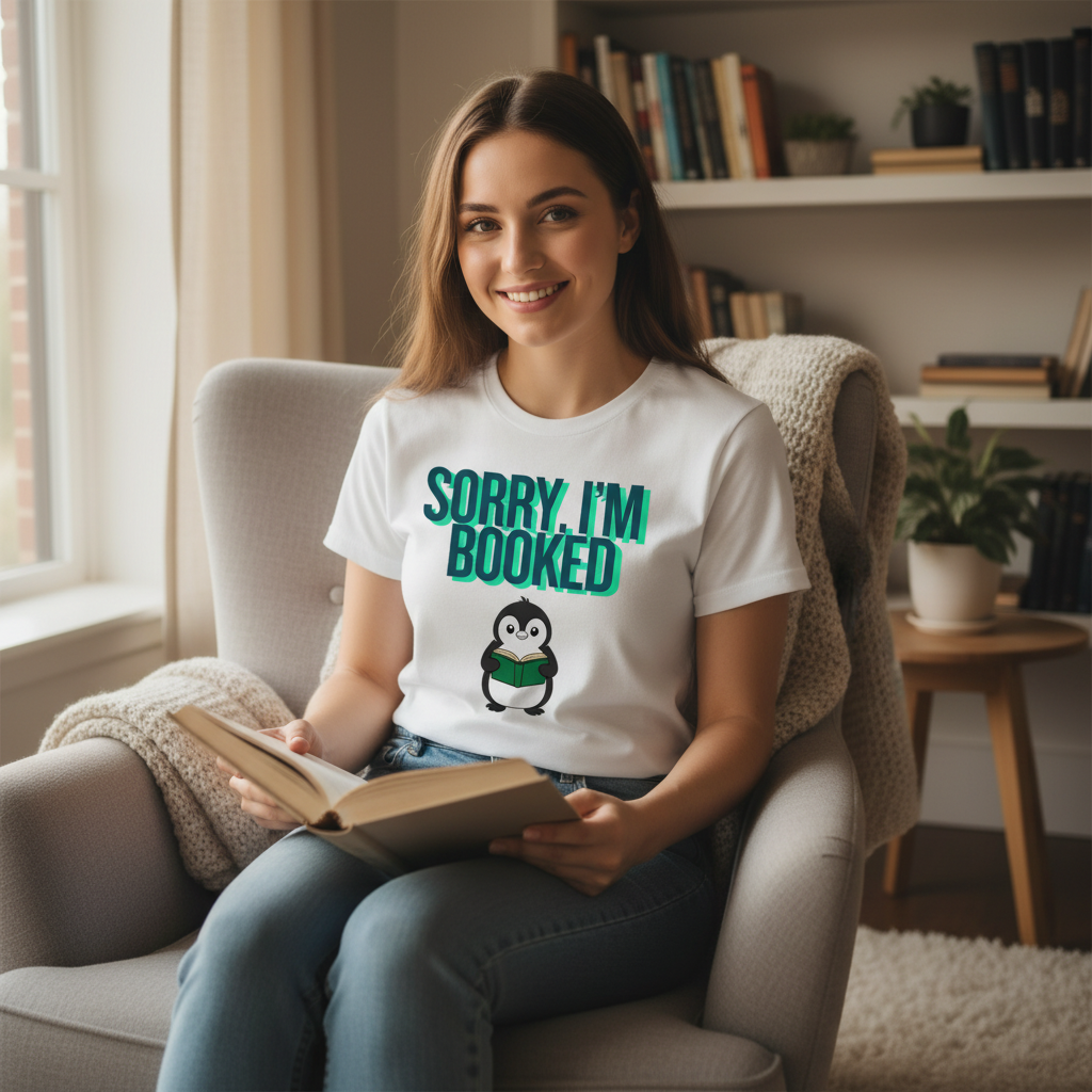 Sorry I'm Booked Penguin Reading Tee | Cute Book Lover Gift T-Shirt for Bookworms & Readers