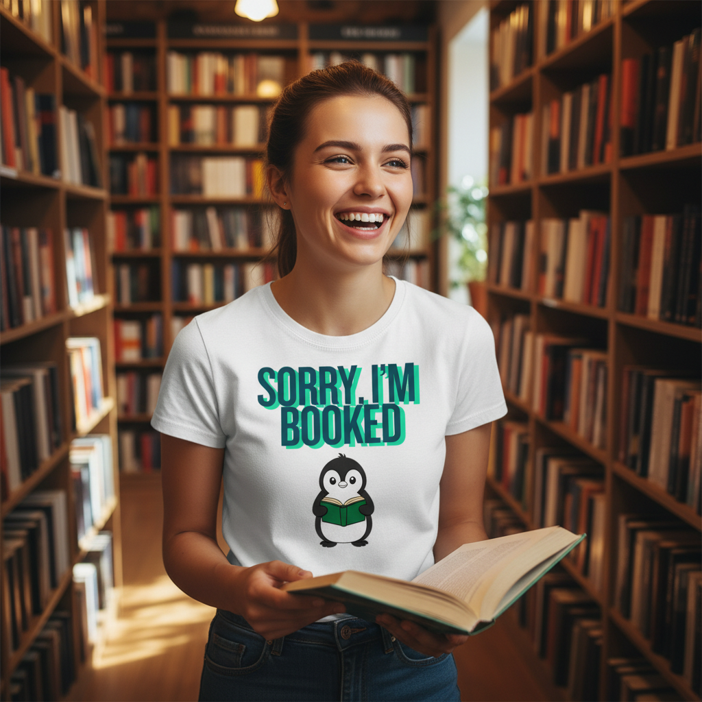 Sorry I'm Booked Penguin Reading Tee | Cute Book Lover Gift T-Shirt for Bookworms & Readers
