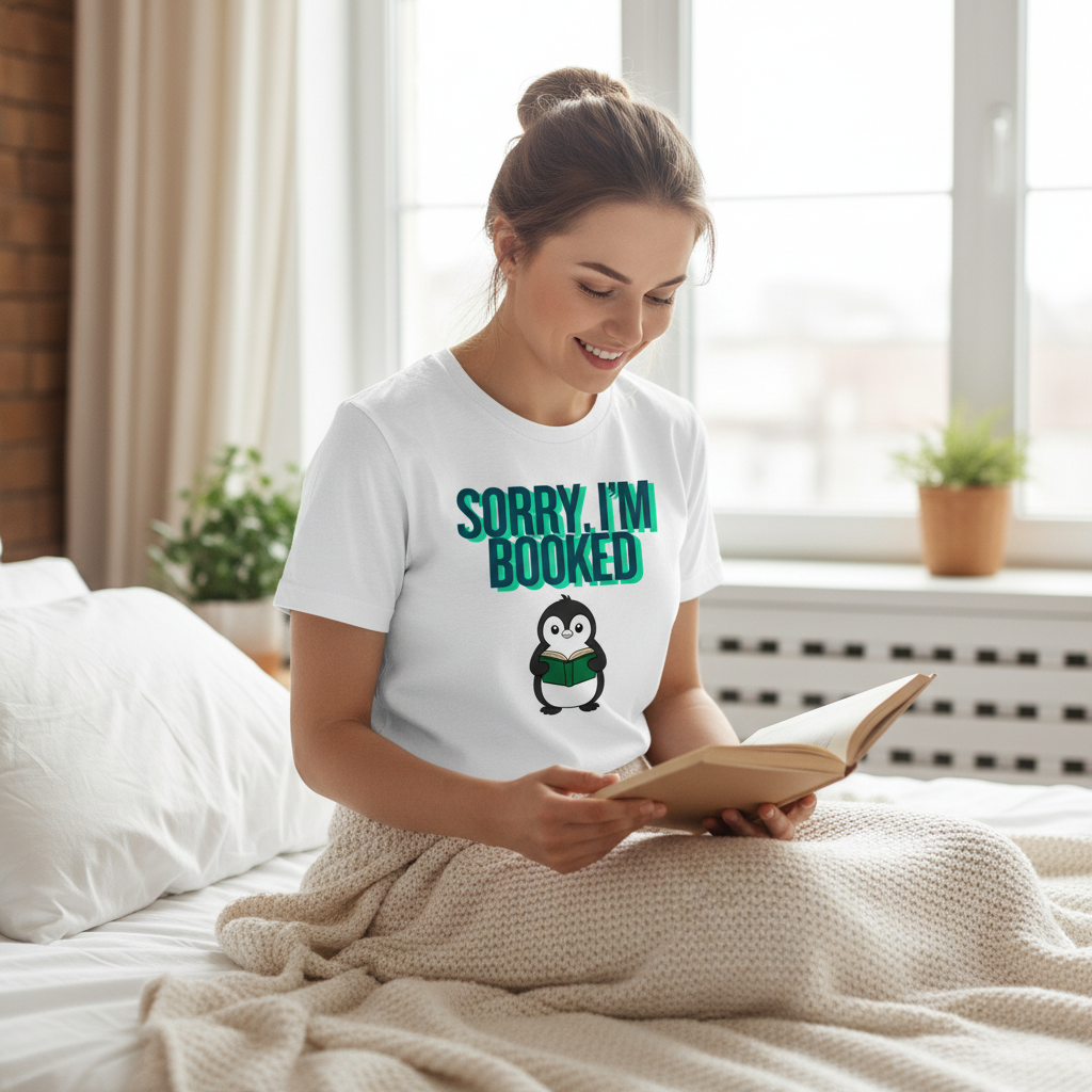 Sorry I'm Booked Penguin Reading Tee | Cute Book Lover Gift T-Shirt for Bookworms & Readers
