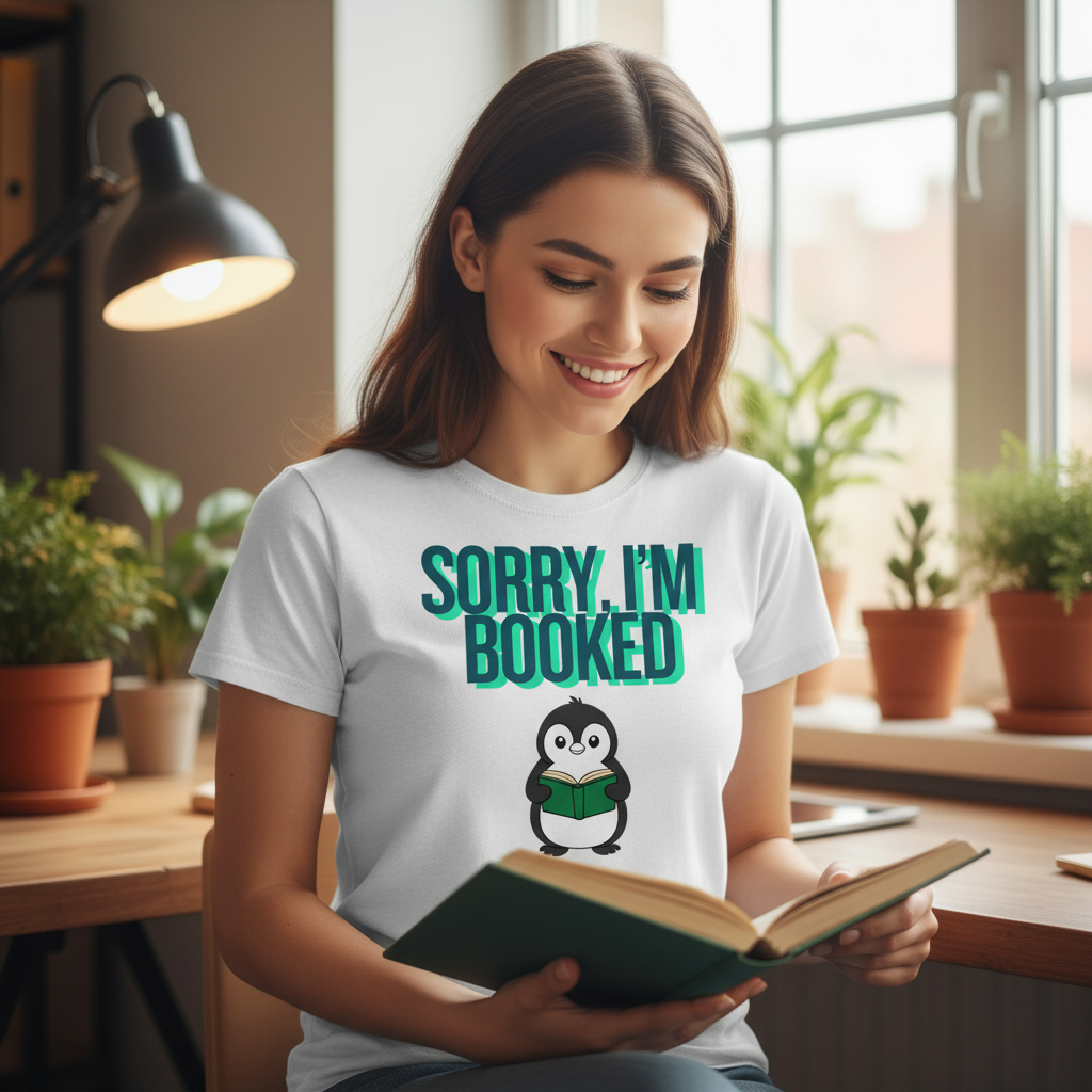 Sorry I'm Booked Penguin Reading Tee | Cute Book Lover Gift T-Shirt for Bookworms & Readers