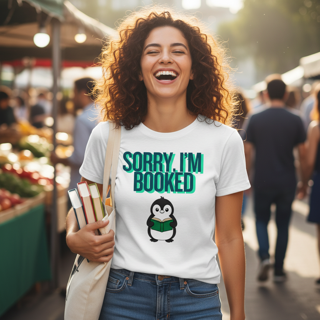 Sorry I'm Booked Penguin Reading Tee | Cute Book Lover Gift T-Shirt for Bookworms & Readers