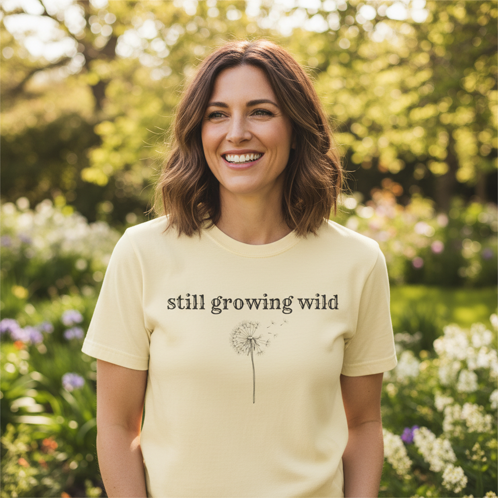 Still Growing Wild T-Shirt — Dandelion Graphic Tee (Boho Nature Vibe)