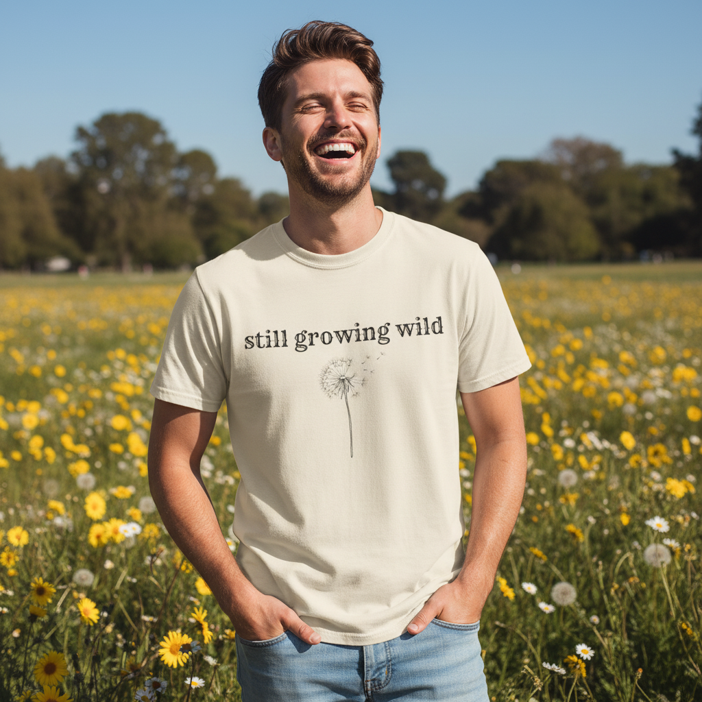 Still Growing Wild T-Shirt — Dandelion Graphic Tee (Boho Nature Vibe)