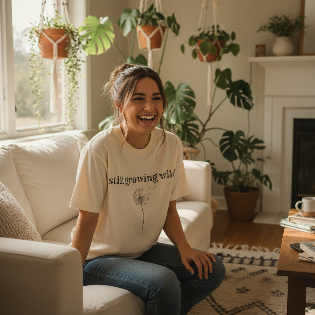 Still Growing Wild T-Shirt — Dandelion Graphic Tee (Boho Nature Vibe)