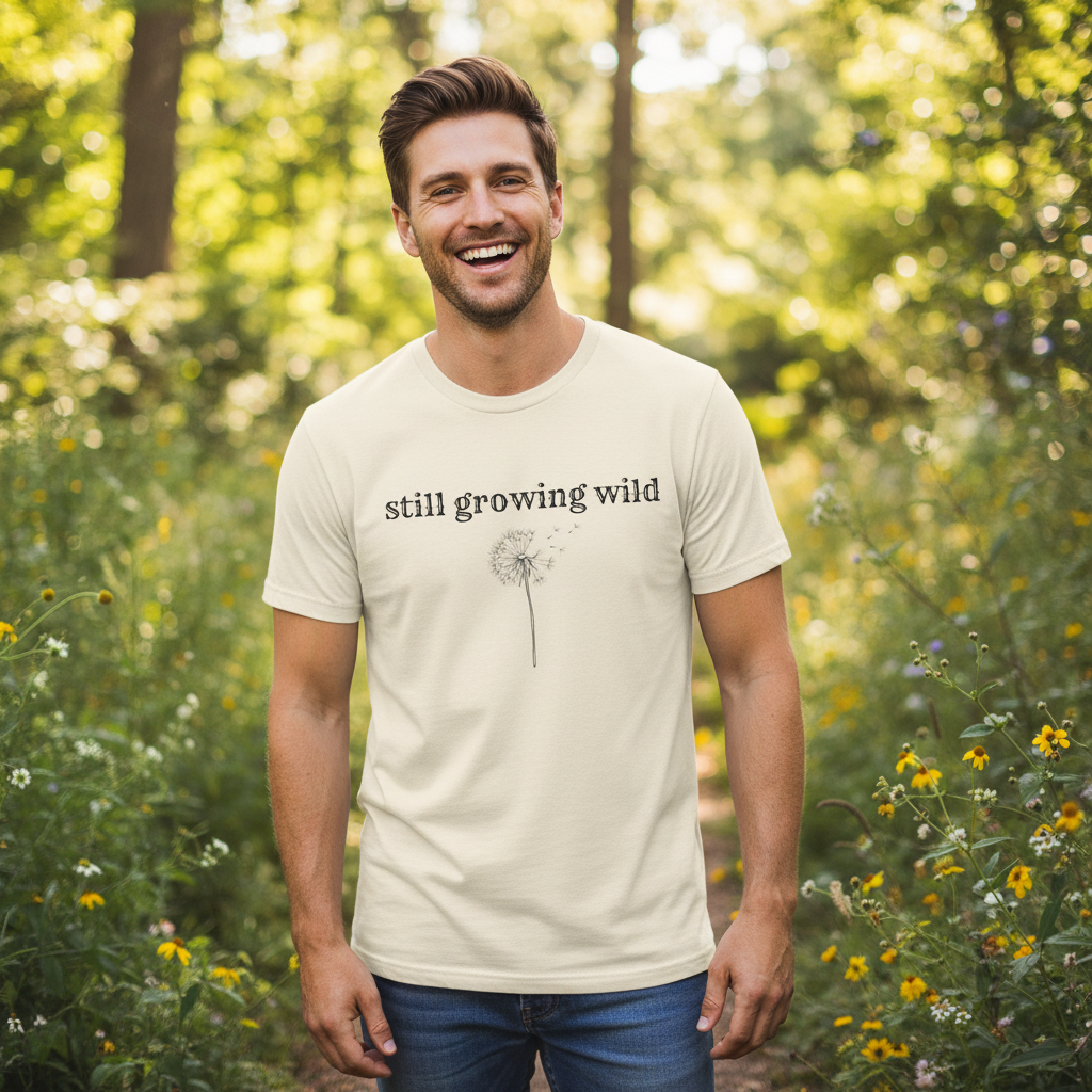 Still Growing Wild T-Shirt — Dandelion Graphic Tee (Boho Nature Vibe)