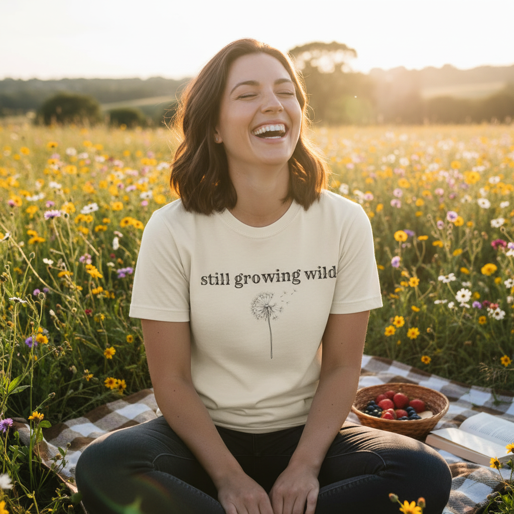 Still Growing Wild T-Shirt — Dandelion Graphic Tee (Boho Nature Vibe)