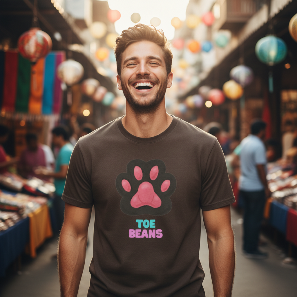 Toe Beans Paw T-Shirt — Cute Paw Print Tee with "TOE BEANS" Text