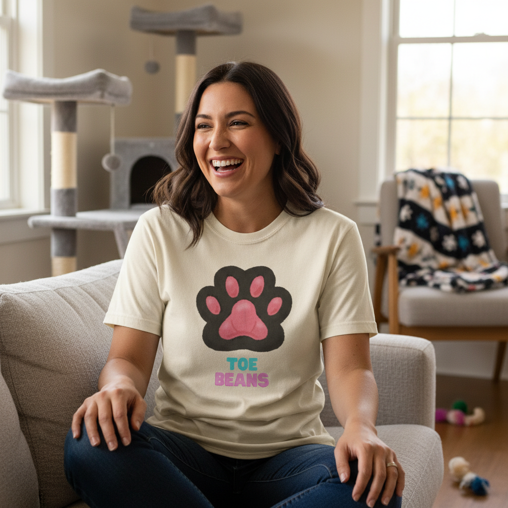 Toe Beans Paw T-Shirt — Cute Paw Print Tee with "TOE BEANS" Text