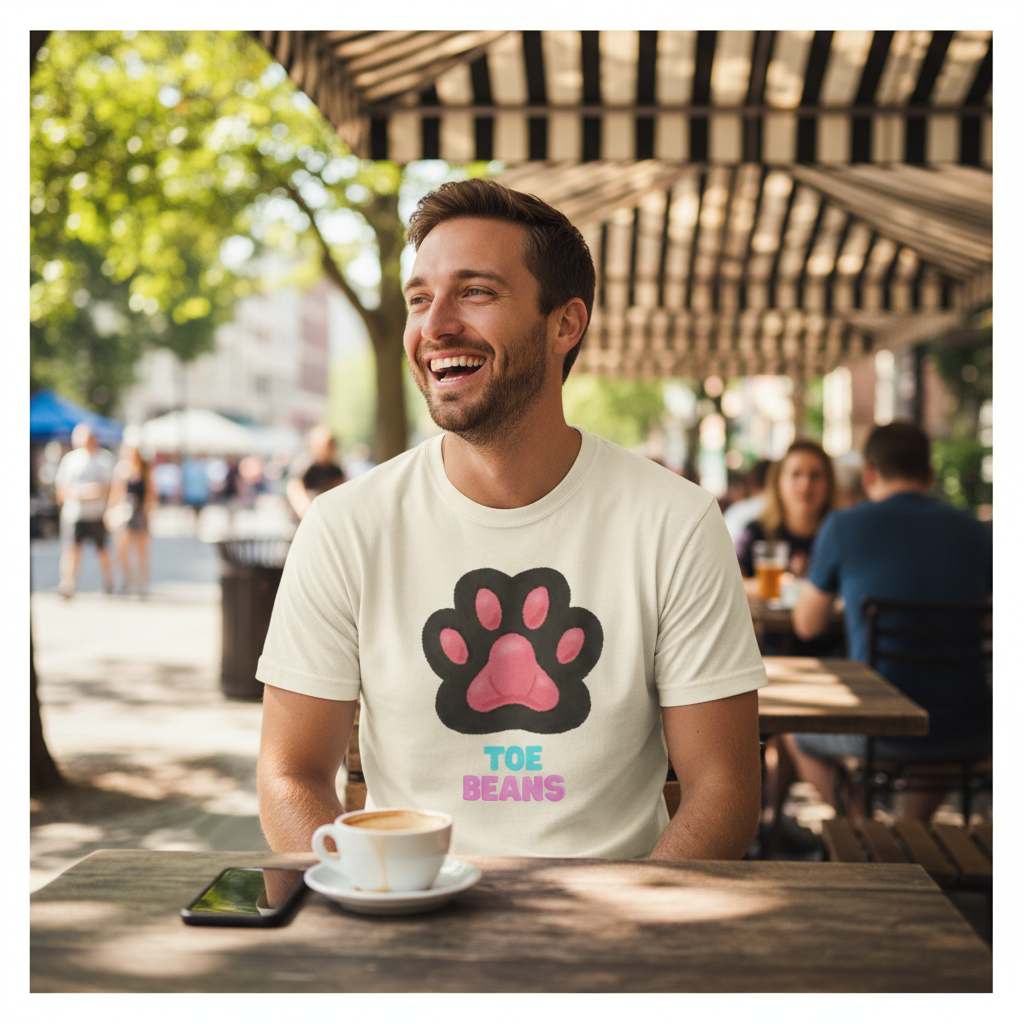 Toe Beans Paw T-Shirt — Cute Paw Print Tee with "TOE BEANS" Text