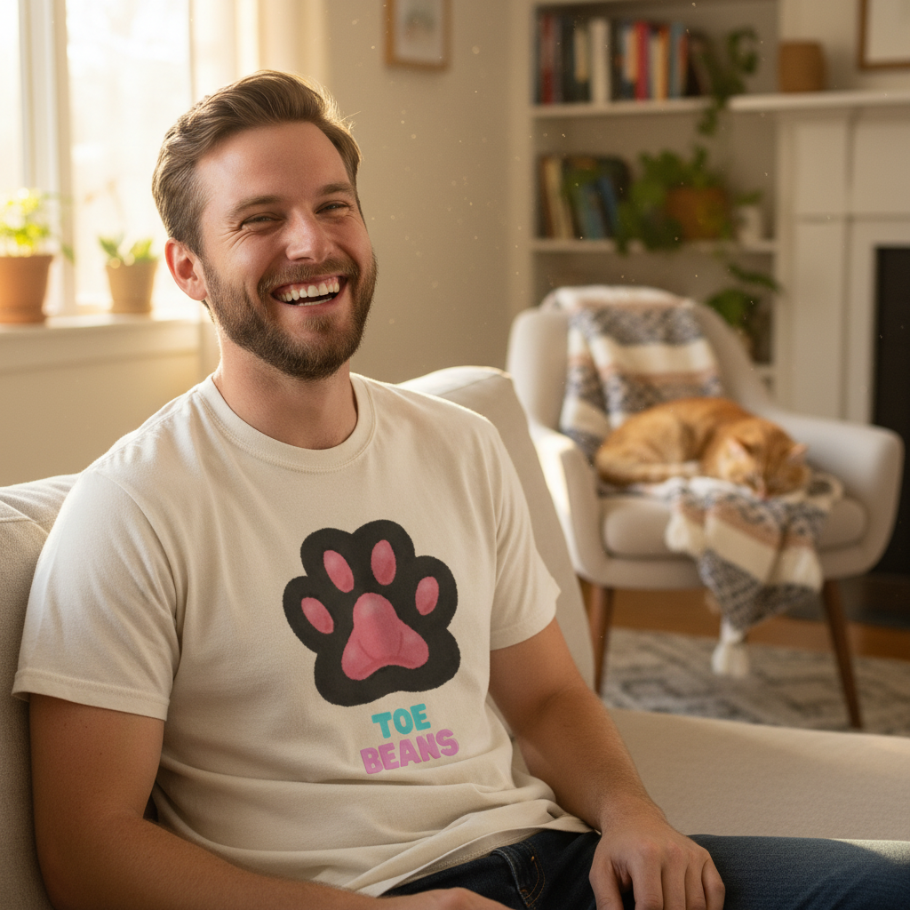 Toe Beans Paw T-Shirt — Cute Paw Print Tee with "TOE BEANS" Text
