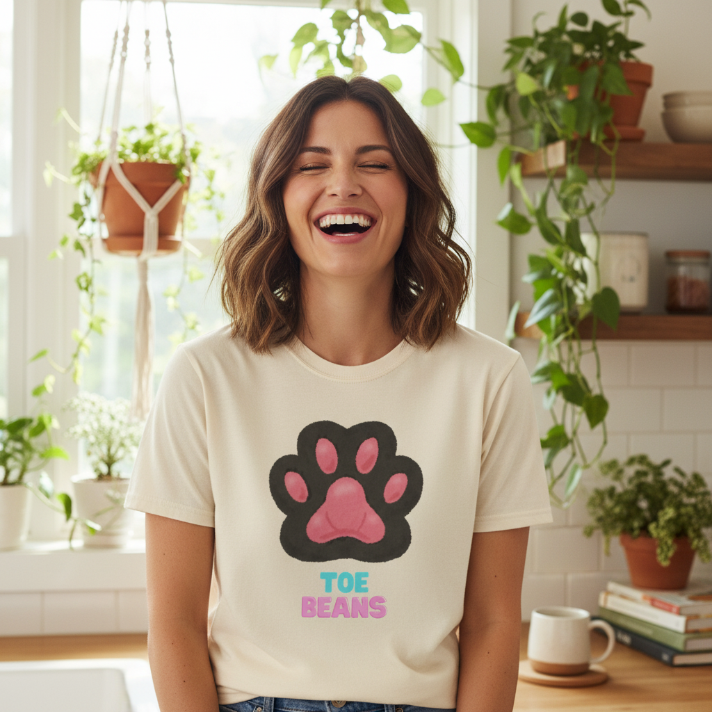 Toe Beans Paw T-Shirt — Cute Paw Print Tee with "TOE BEANS" Text