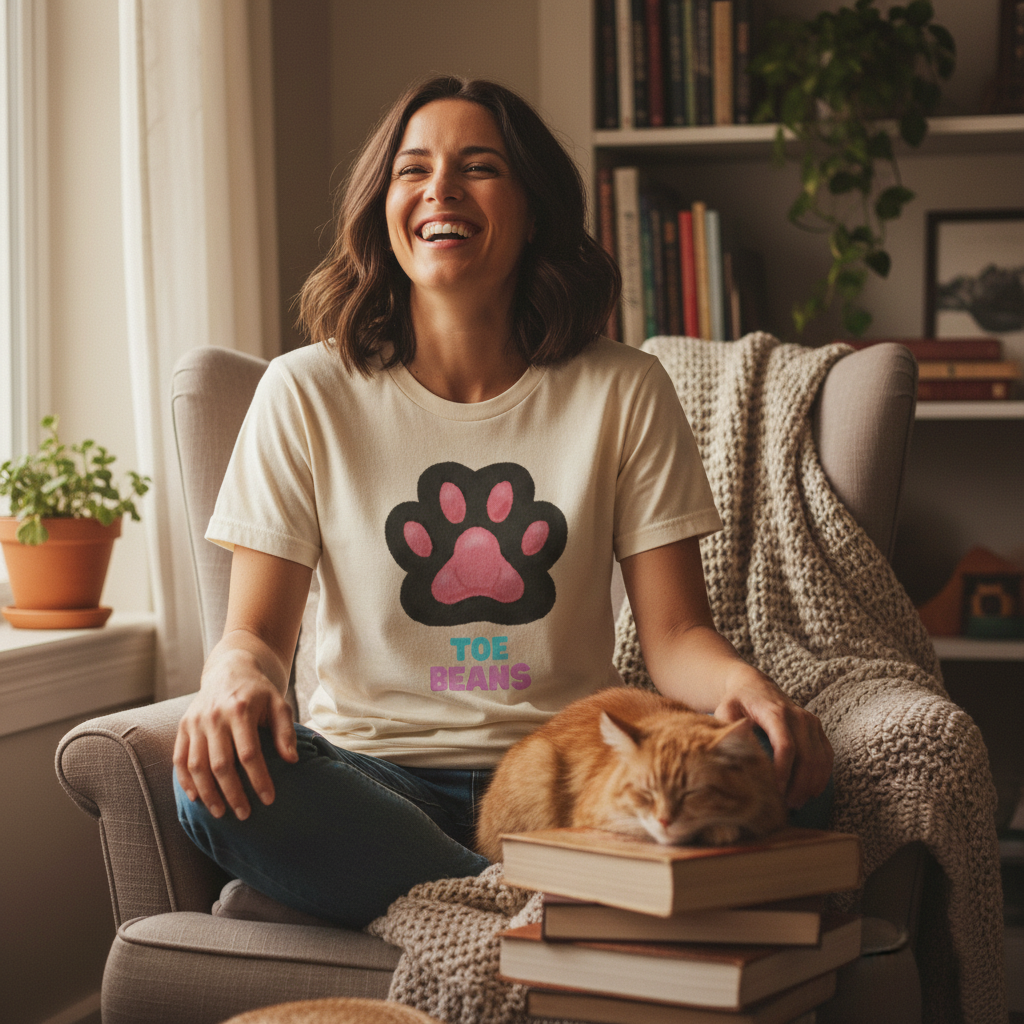 Toe Beans Paw T-Shirt — Cute Paw Print Tee with "TOE BEANS" Text