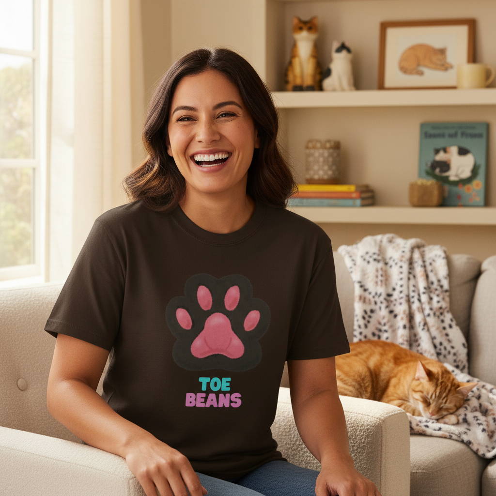 Toe Beans Paw T-Shirt — Cute Paw Print Tee with "TOE BEANS" Text