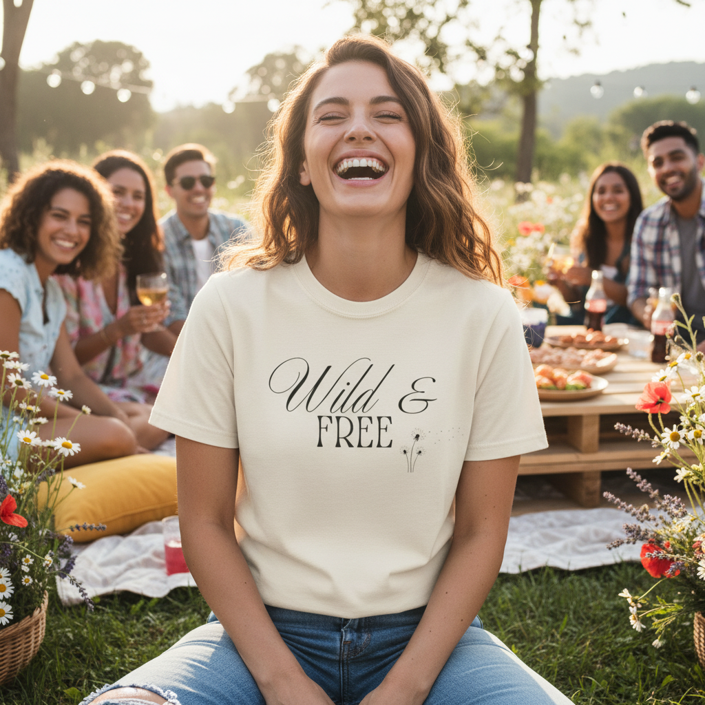 Wild & Free Script T-Shirt | Boho Nature Graphic Tee