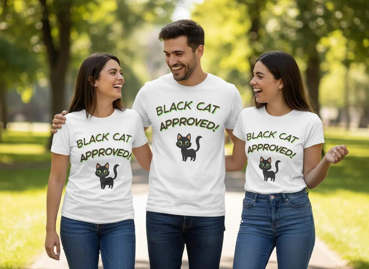 Black Cat Green Approved! T-Shirt | Cute Black Cat Graphic