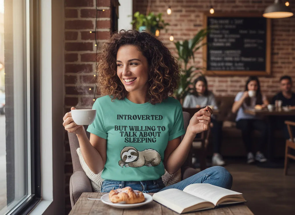 Introverted But Willing to Talk About Sleeping T-Shirt | Funny Sloth Gift Tee for Introverts