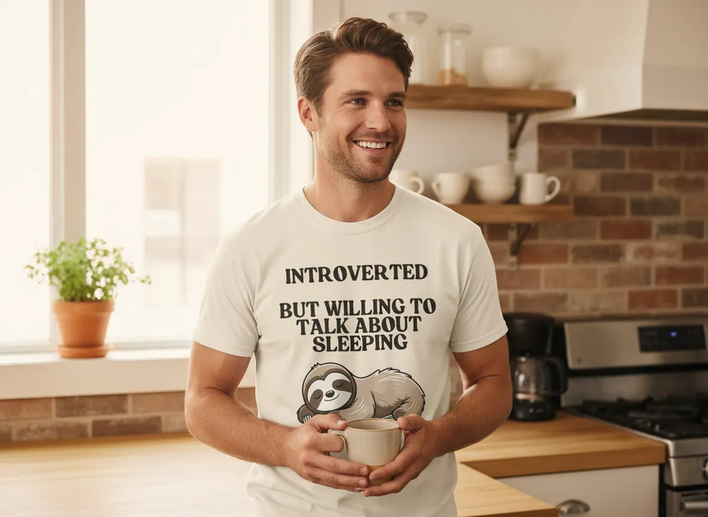 Introverted But Willing to Talk About Sleeping T-Shirt | Funny Sloth Gift Tee for Introverts