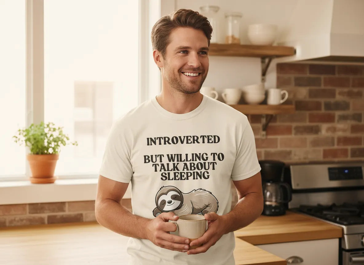 Introverted But Willing to Talk About Sleeping T-Shirt | Funny Sloth Gift Tee for Introverts