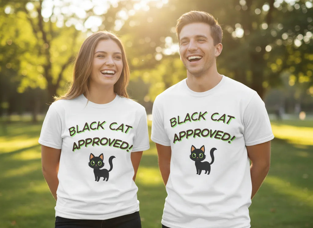 Black Cat Green Approved! T-Shirt | Cute Black Cat Graphic