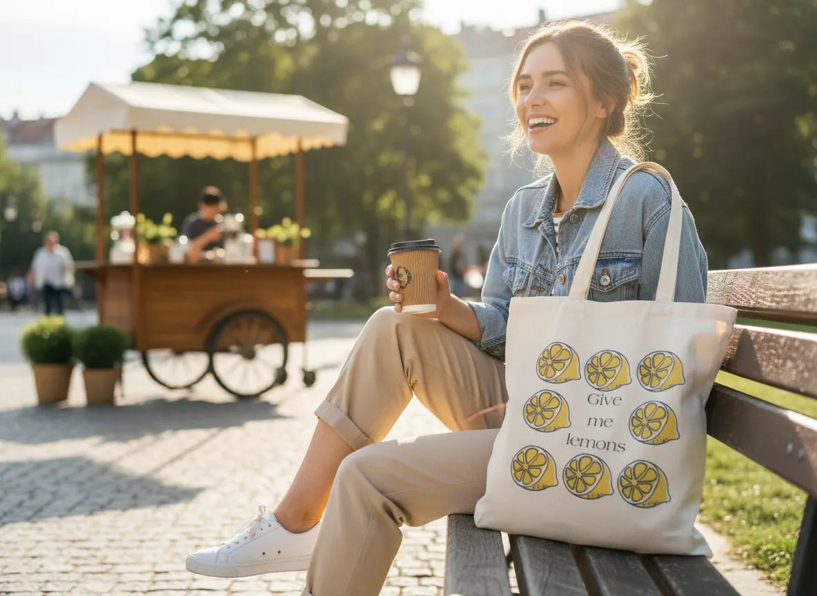 Give Me Lemons Canvas Tote Bag | Cute Lemon Pattern Gift Bag for Women