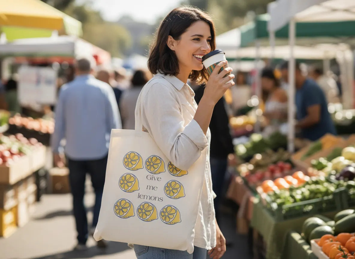 Give Me Lemons Canvas Tote Bag | Cute Lemon Pattern Gift Bag for Women