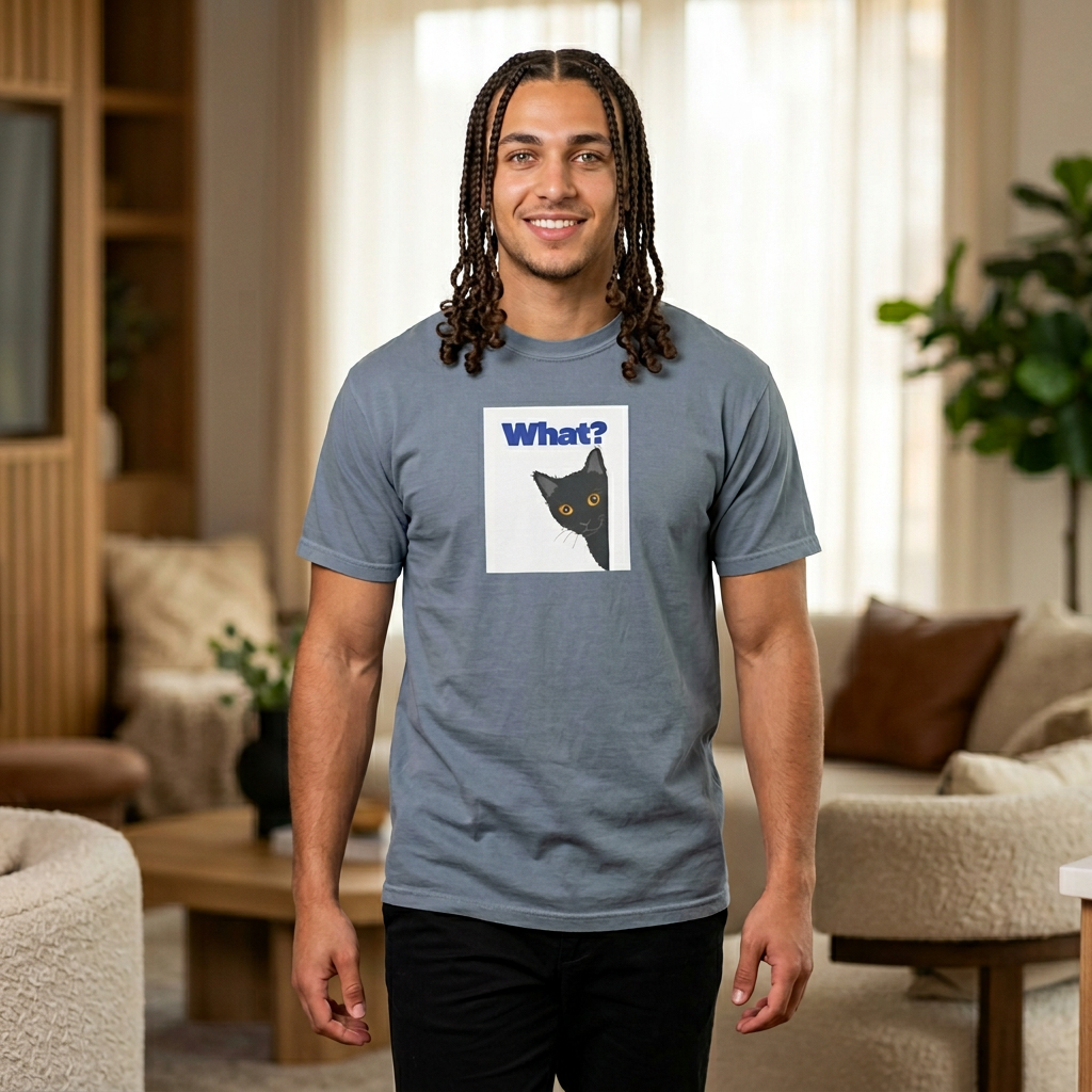 Peekaboo Black Cat "What?" T-shirt | Cat Lover Tee