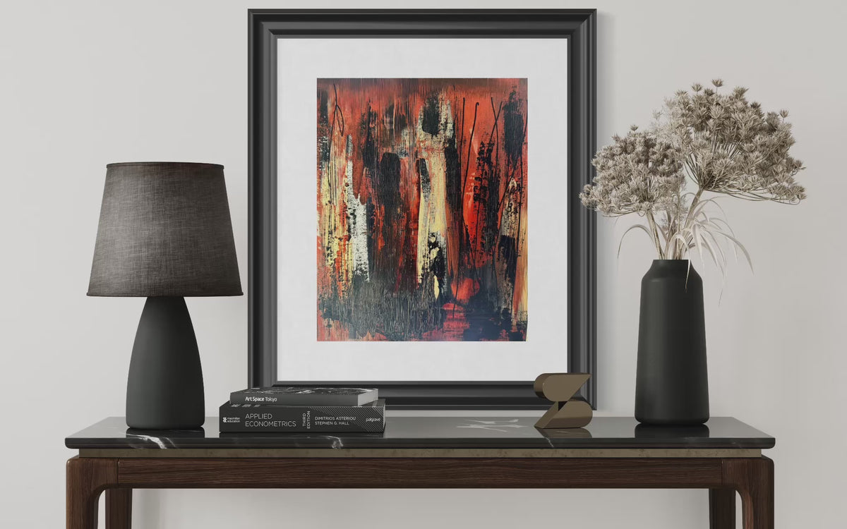 Fire Dance Giclée Abstract Art Print | Passepartout Mounted Fine Art Print | Modern Colourful Wall Art